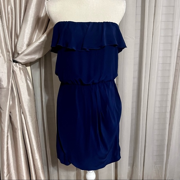 EUC Amanda Uprichard Blue Silk Joan Strapless Dress - Picture 2 of 6